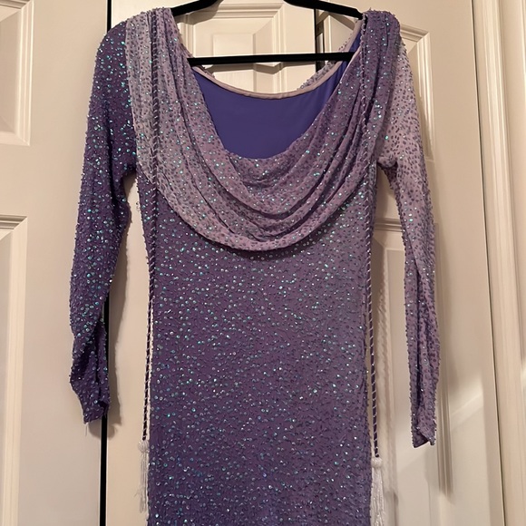 Beaded Long Sleeve Purple Prom/Wedding Guest Gown - Picture 3 of 6